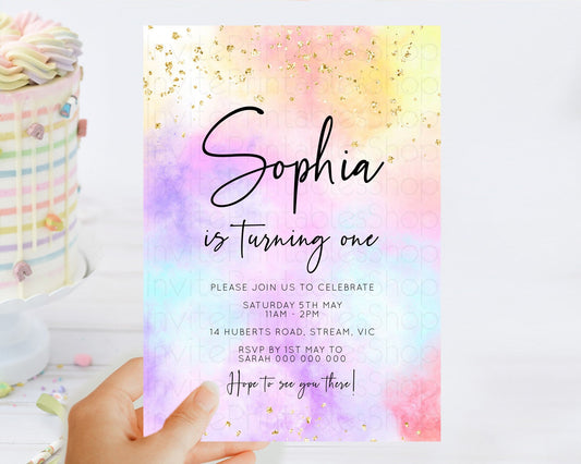 Editable Rainbow Birthday Invitation Colorful Pastel Watercolor Invitation G