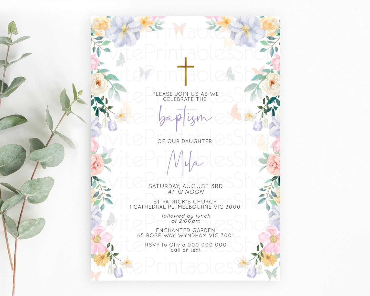 Secret Garden Baptism Invitation Wildflower Baptism Birthday Invite Pastel Flowers Christening Invite Enchanted Garden Boho Floral D10472