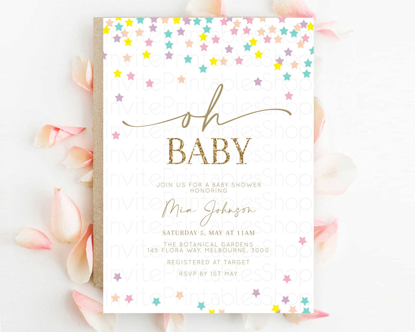 Twinkle Star Baby Shower Invitation Pastel Twinkle Star Invitation Rainbow Pastel Colorful Confetti Twinkle Little Star Baby Shower D10601