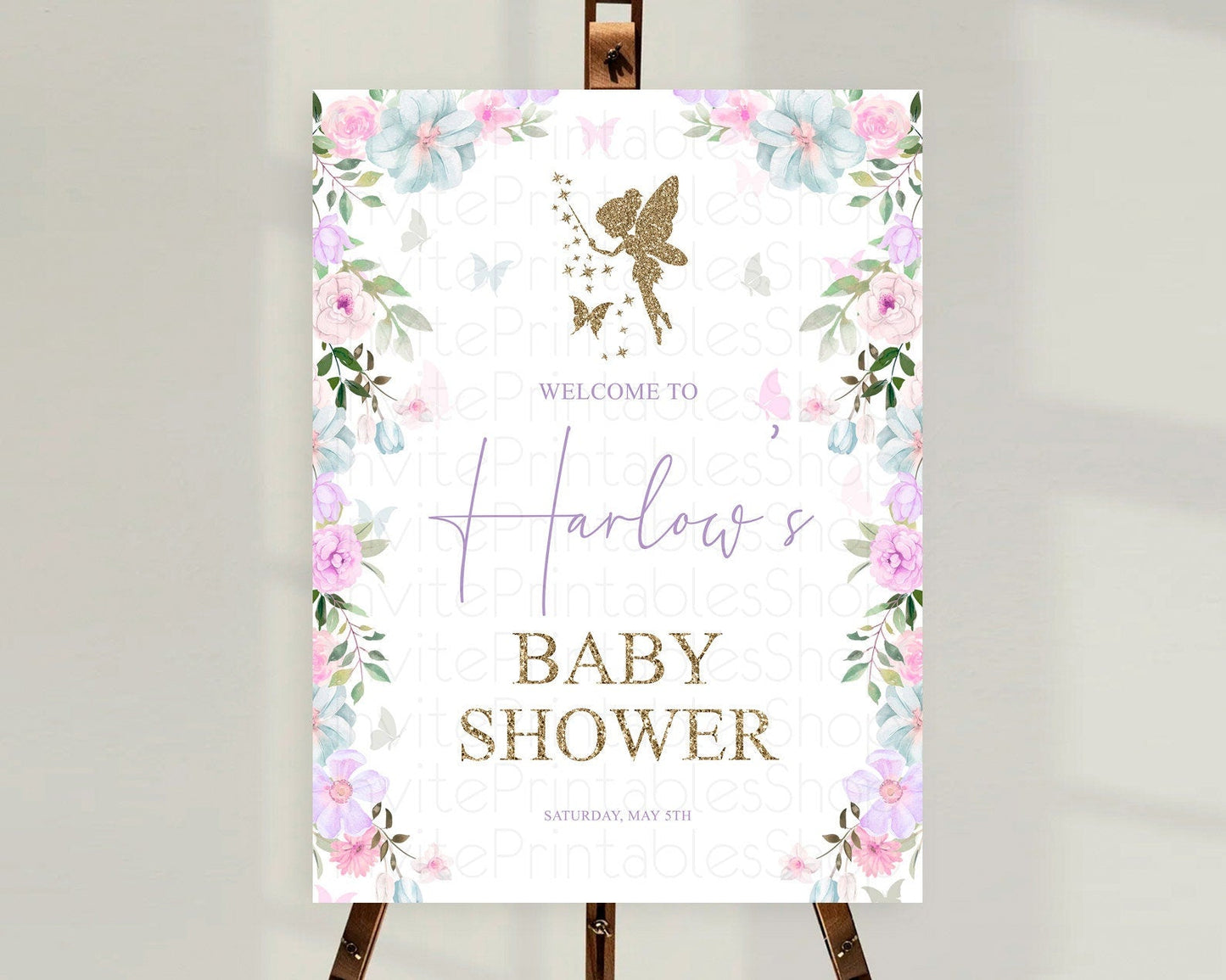 Fairy Baby Shower Welcome Sign Fairy Welcome Board Enchanted Garden Pastel Floral Butterfly Decor Secret Garden Fairy Welcome Sign D10475