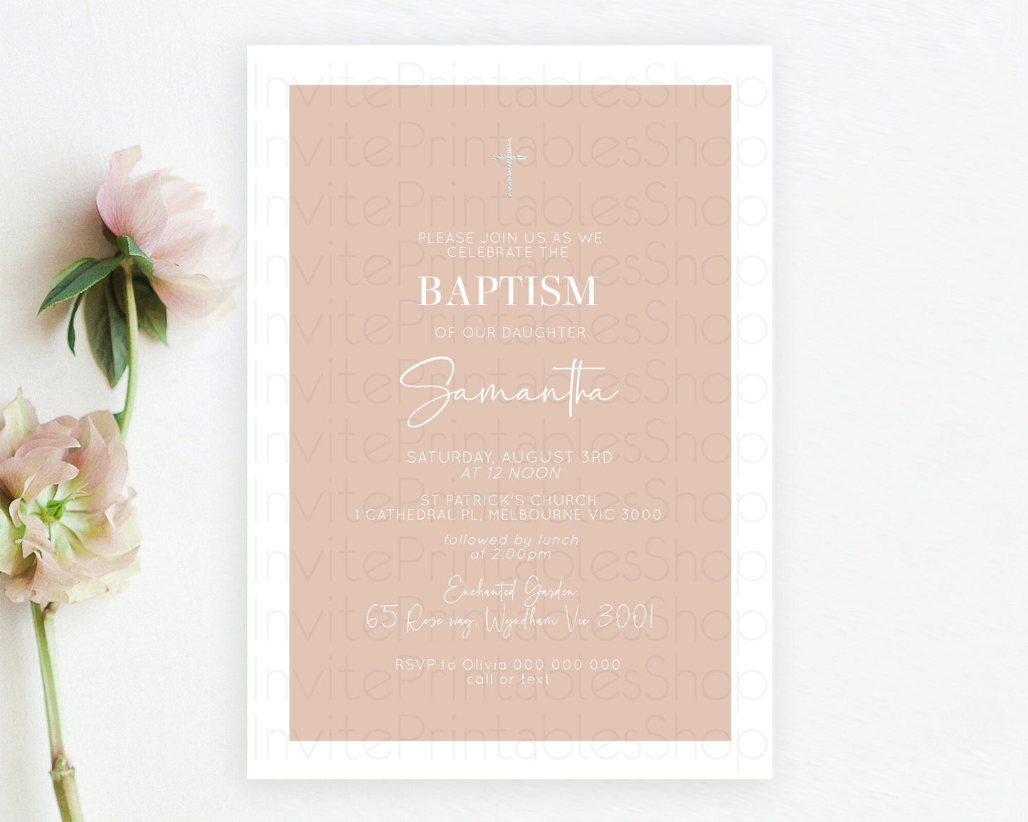 Editable Orange Baptism Invitation Plain Orange Baptism 1st Birthday Invitat