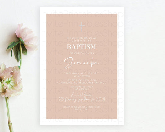 Editable Orange Baptism Invitation Plain Orange Baptism 1st Birthday Invitat