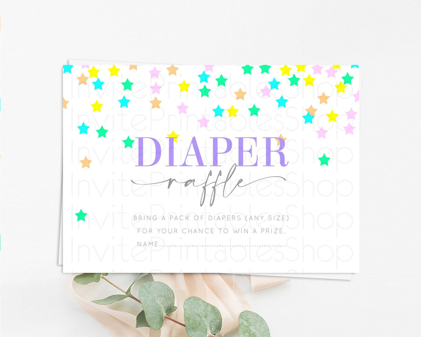 Pastel Star Diaper Raffle Card Shooting Star Diaper Raffle Insert Twinkle Little Star Diaper Ticket Rainbow Confetti Raffle Game D10395