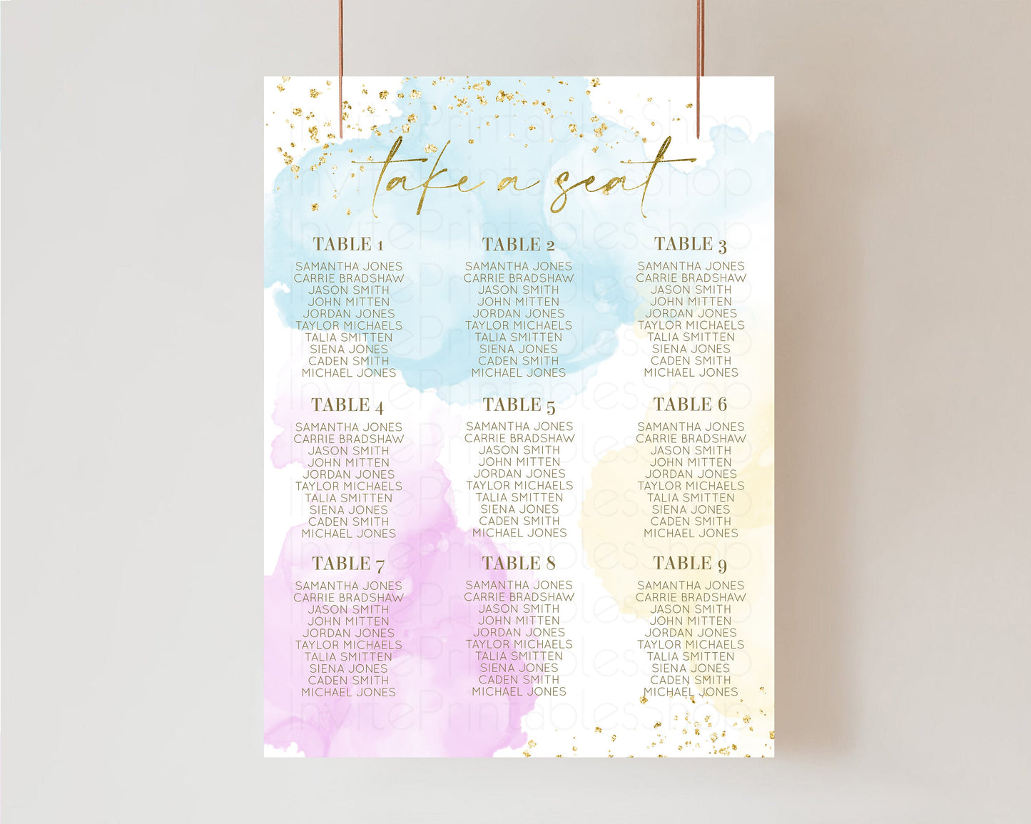 Rainbow Seating Chart Pastel Seating Sign Colors Splash Take a Seat Board Glitter Gold Seat Chart Wedding Christening Birthday Baptism 190V2