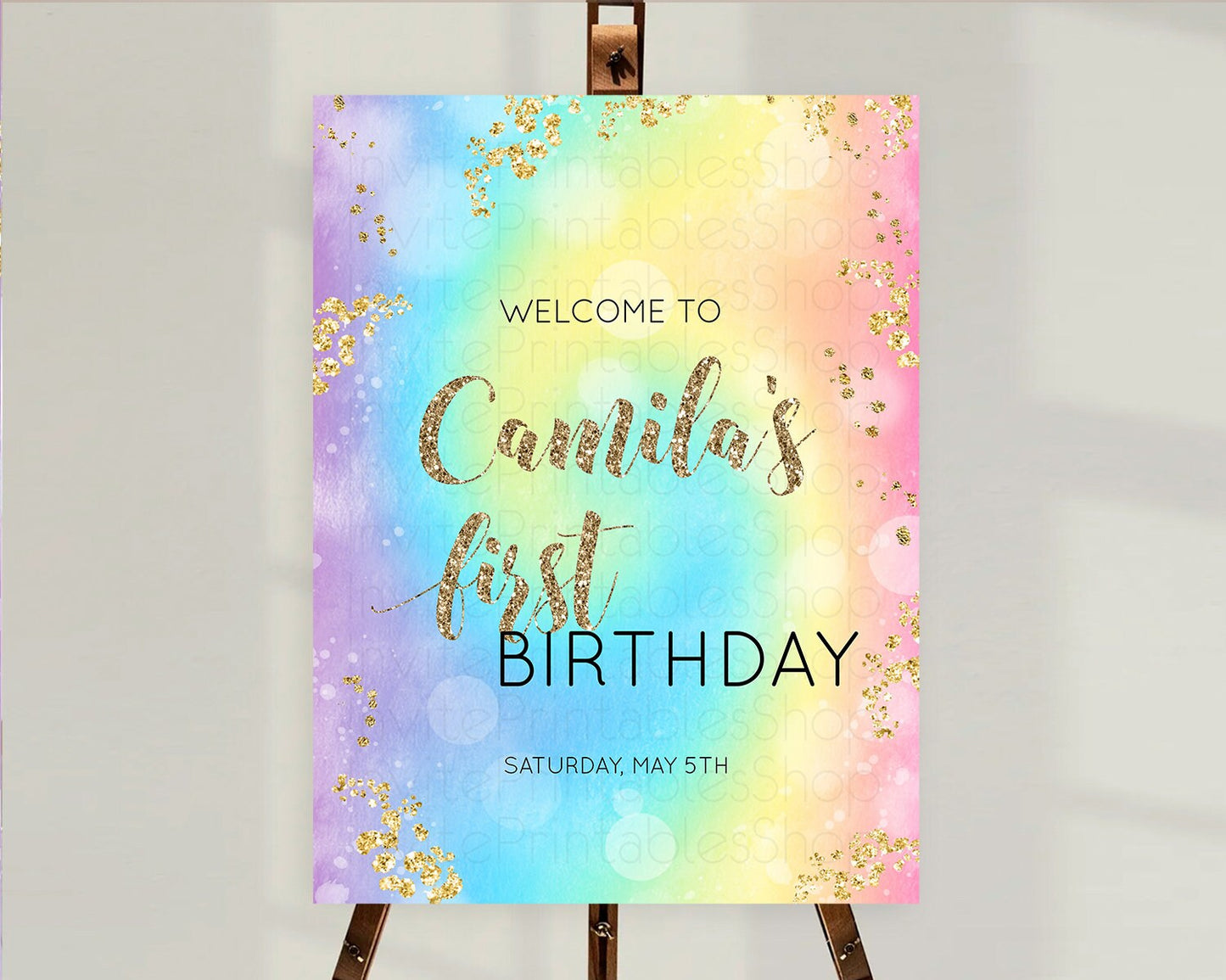 Pastel Welcome Sign Pastel Rainbow Welcome Sign Colorful Rainbow Confetti Watercolor Glitter Pastel First Birthday Welcome Sign D10568