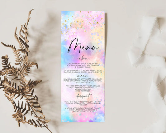 Editable Pastel Menu Pastel Rainbow Menu Template Colorful Pastel Table Deco