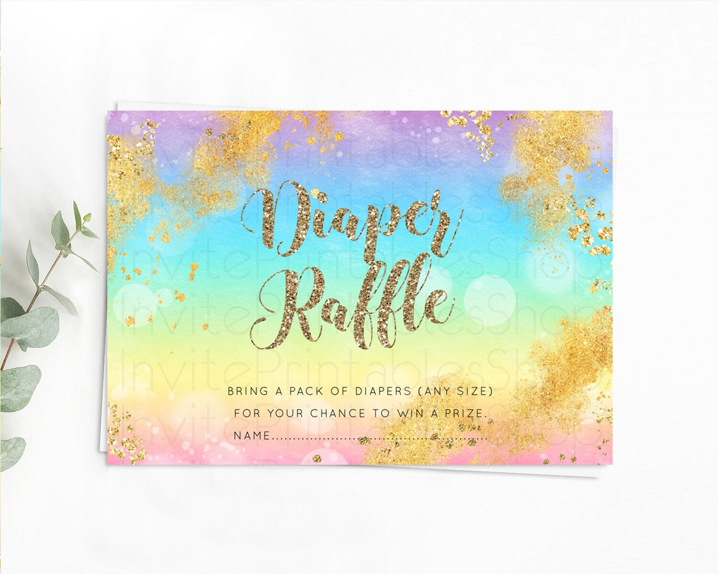 Pastel Diaper Raffle Card Pastel Rainbow Diaper Raffle Insert Colorful Ombre Watercolor Diaper Ticket Confetti Glitter Raffle Game D10561