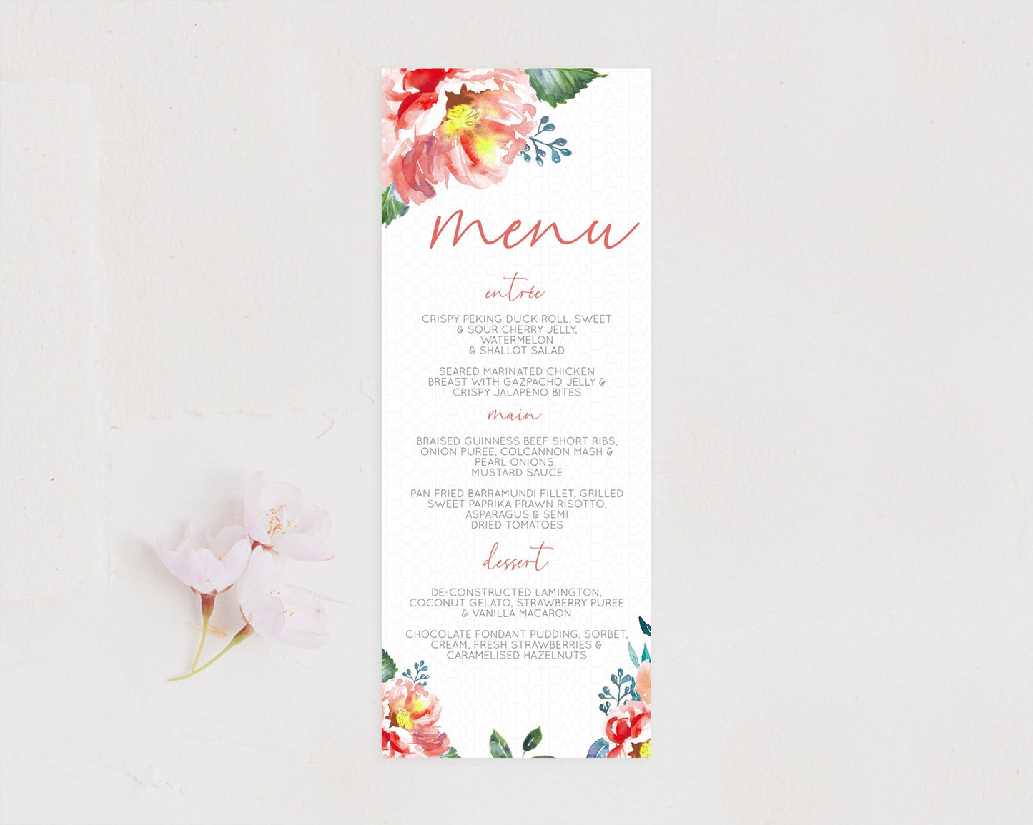 Secret Garden Menu Wildflower Menu Template Pastel Flower Garden Table Decor Boho Floral Dinner Dessert Floral Party Food Menu D10751