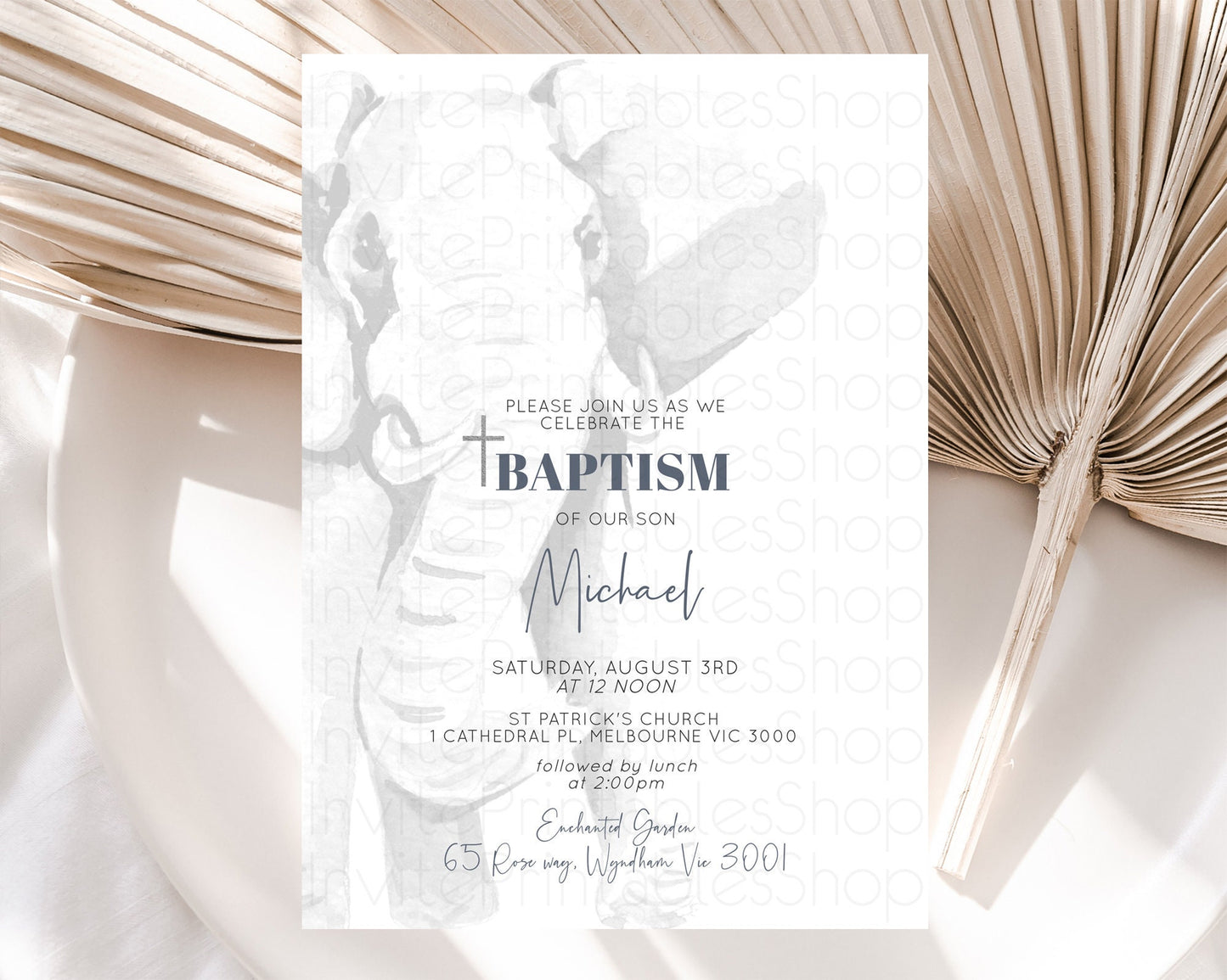 Elephant Baptism Invitation Elephant Baptism 1st Birthday Invitation Safari Christening Invitation TWO Wild ONE Jungle Adventure Zoo D10292