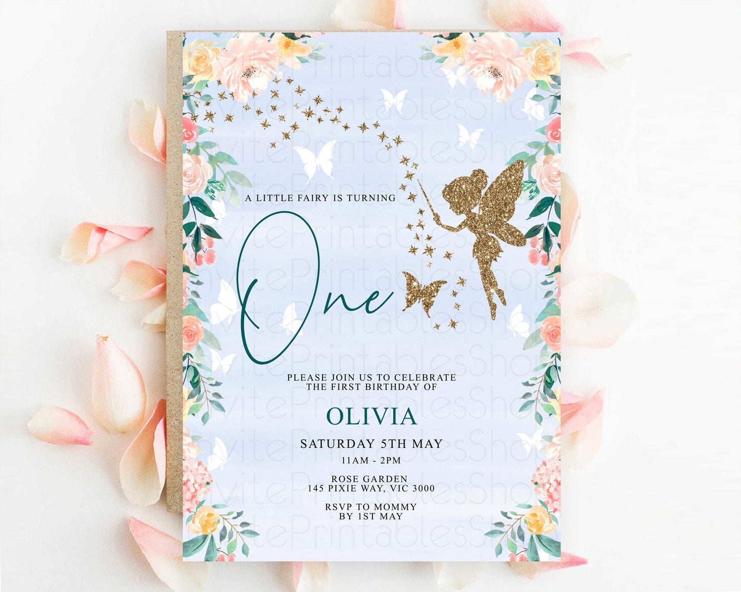 Fairy Birthday Invitation Fairy Invites Fairy Tea Party Fairy Garden Birthday Secret Garden Enchanted Garden Pastel Floral Butterfly D10794