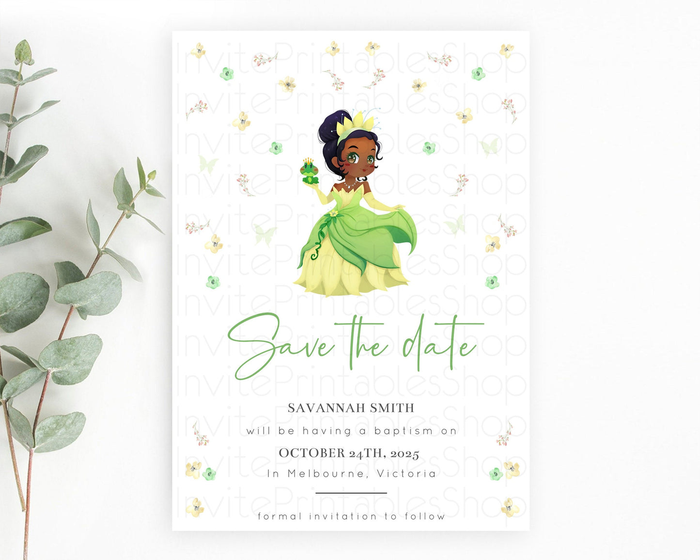 Princess Save The Date Template Secret Garden Enchanted Castle Pastel Floral Royal Party For 1st Birthday Baptism Baby Shower D10348