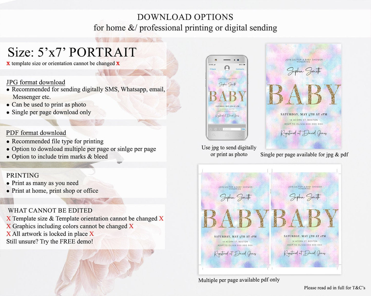 Pastel Baby Shower Invitation Rainbow Baby Shower Invitation Colorful Pastel Watercolor Invitation Gold Glitter Sprinkles Ombre D10694