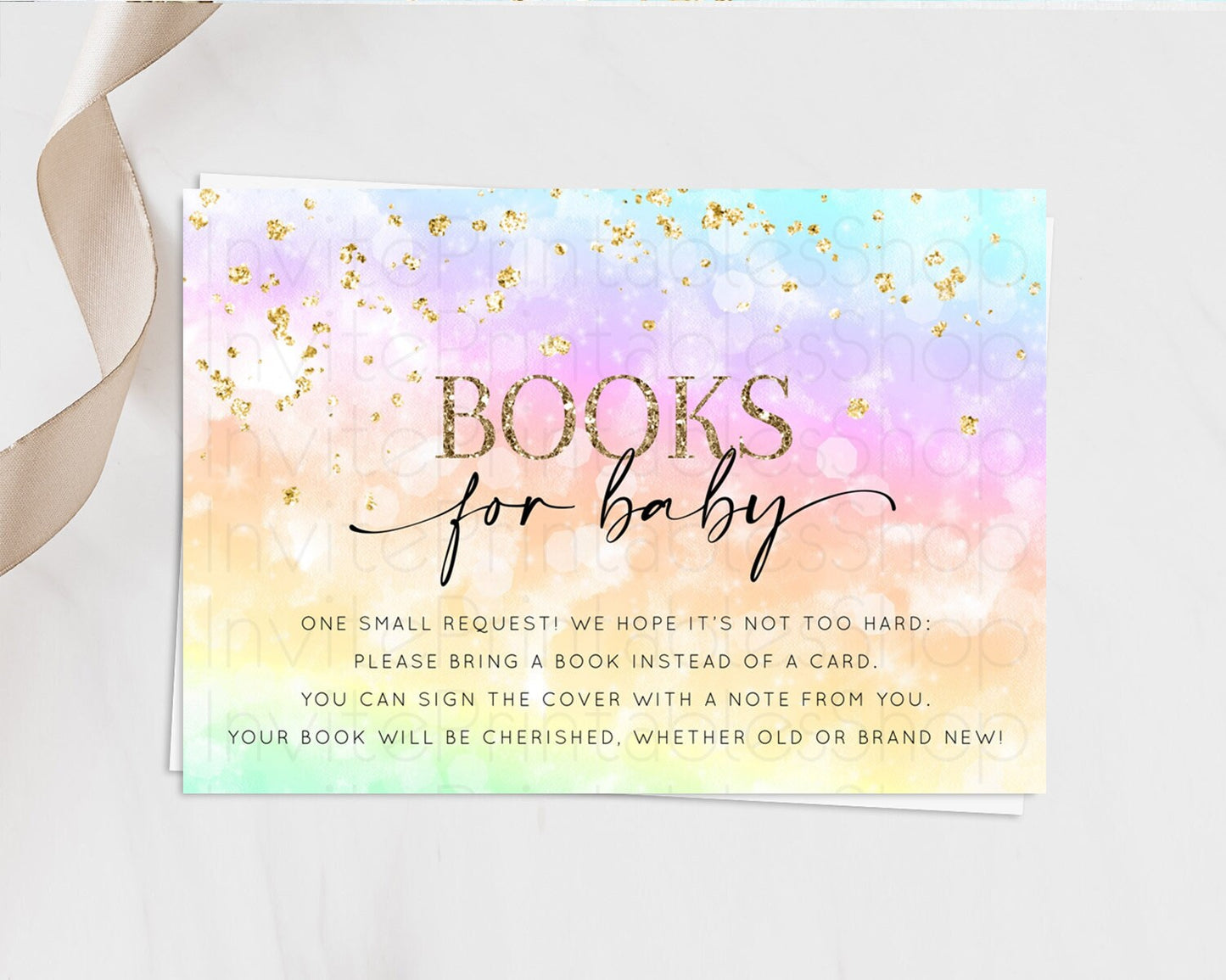 Pastel Books For Baby Card Pastel Rainbow Book Insert Colorful Ombre Watercolor Book Card Confetti Glitter Baby Book Poem Request D10647