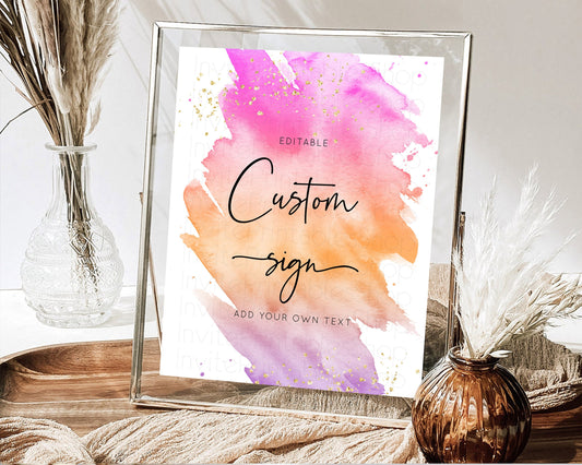 Editable Pastel Sign Ombre Table Sign Decor Pastel Ombre Rainbow Watercolor