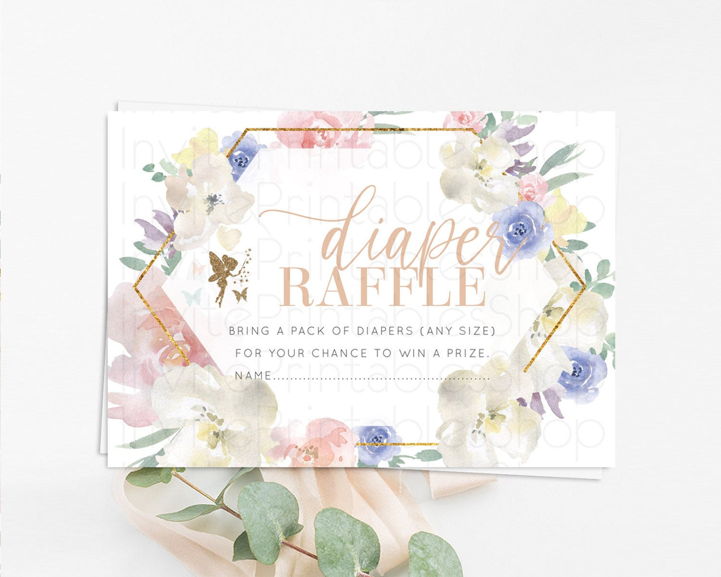 Fairy Diaper Raffle Card Fairy Diaper Insert Enchanted Garden Fairy Diaper Ticket Pastel Floral Butterfly Secret Garden Raffle Game D10829