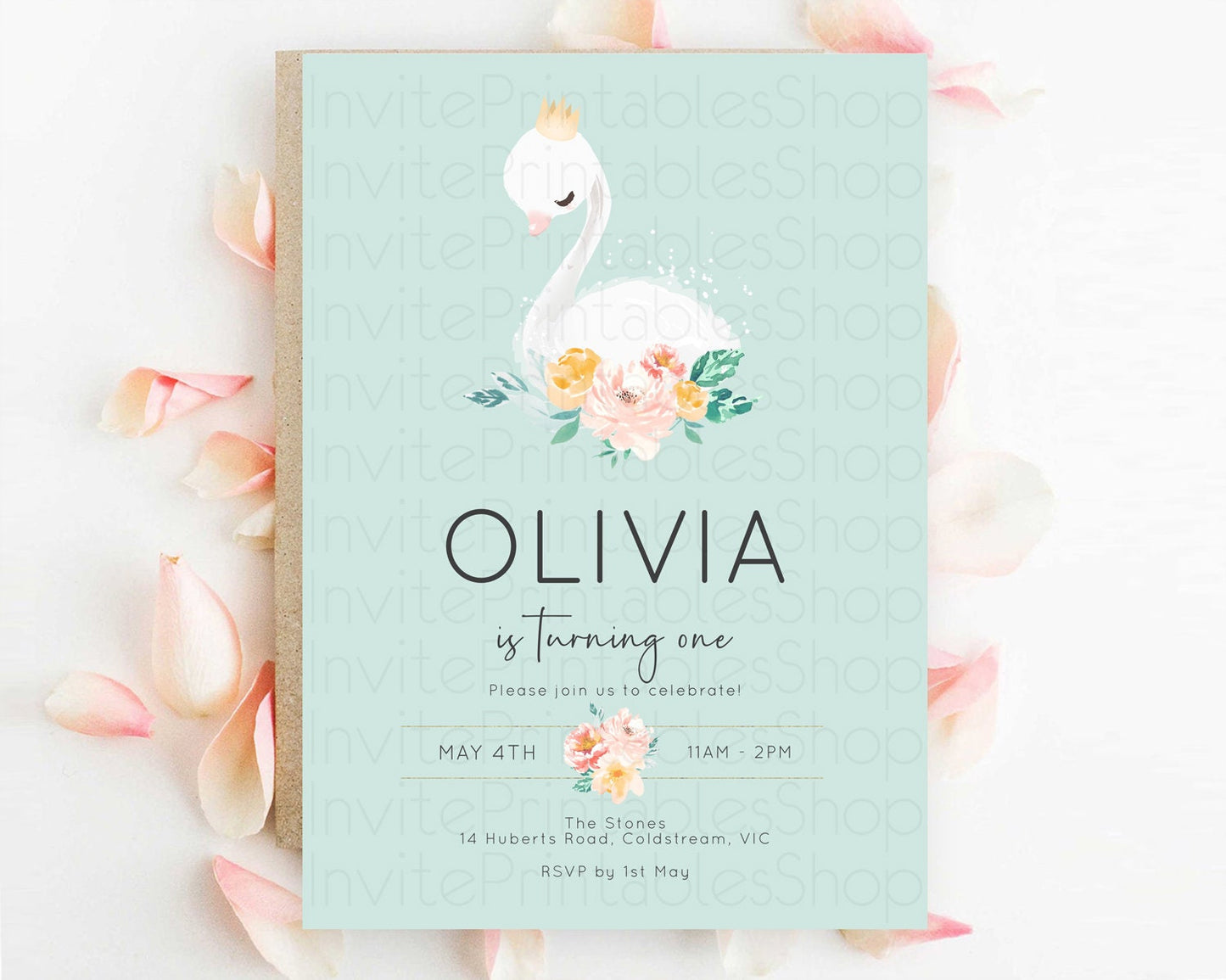 Swan Birthday Invitation Swan Princess Ballet Invitation Enchanted Forest Swan Lake Party Secret Garden Watercolour Pastel Floral D10905