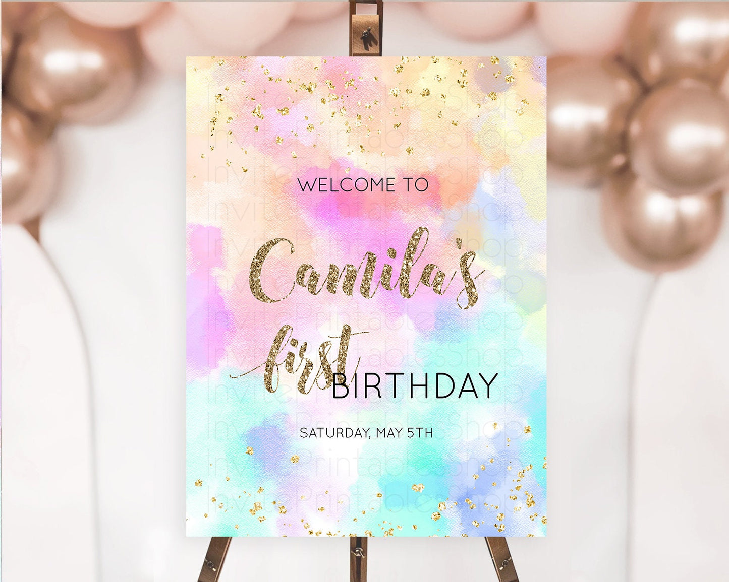 Pastel Welcome Sign Pastel Rainbow Welcome Sign Colorful Rainbow Confetti Watercolor Glitter Pastel First Birthday Welcome Sign D10669