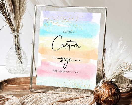 Editable Pastel Sign Ombre Table Sign Decor Pastel Ombre Rainbow Watercolor