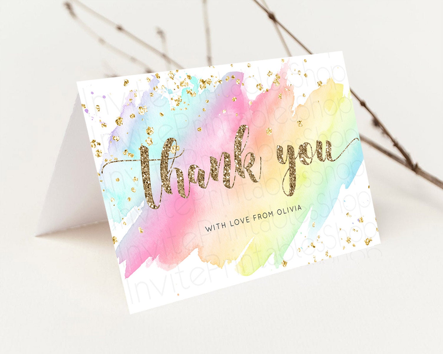 Editable Pastel Thank You Rainbow Thank You Card Colorful Pastel Birthday Th