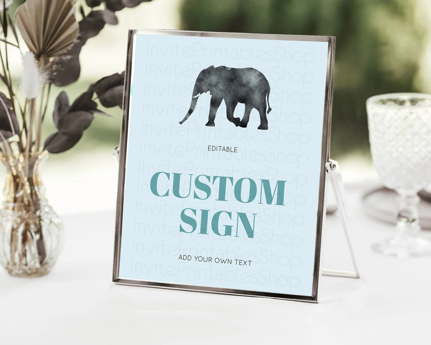 Elephant Sign Elephant Safari Adventure Party Table Sign Decor Dried Palm Fern Zoo 1st Birthday Baptism Baby Shower Bridal Shower D10802