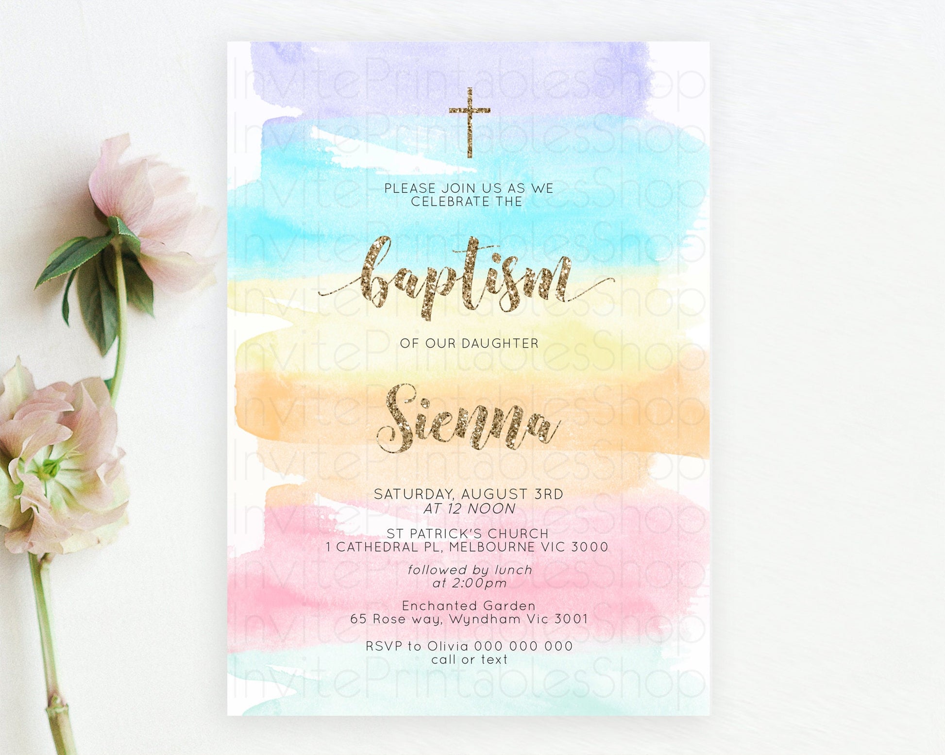 Editable Pastel Baptism Invitation Pastel Colors Watercolor Baptism 1st Birt