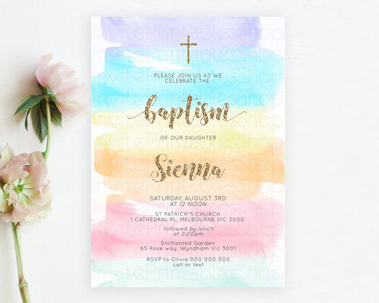 Editable Pastel Baptism Invitation Pastel Colors Watercolor Baptism 1st Birt