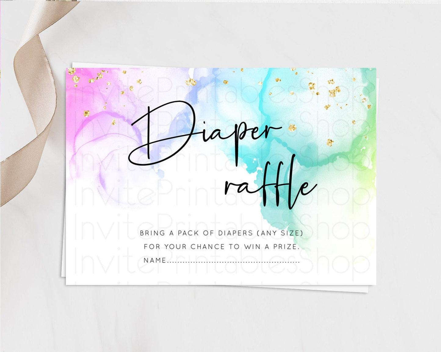 Pastel Diaper Raffle Card Pastel Rainbow Diaper Raffle Insert Colorful Ombre Watercolor Diaper Ticket Confetti Glitter Raffle Game D10181