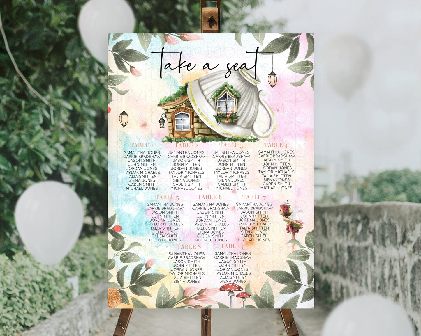 Fairy Seating Chart Pastel Fairy Seating Chart Fairy Tea Party Fairy Garden Seating Sign Enchanted Garden Floral Butterfly Decor D10555