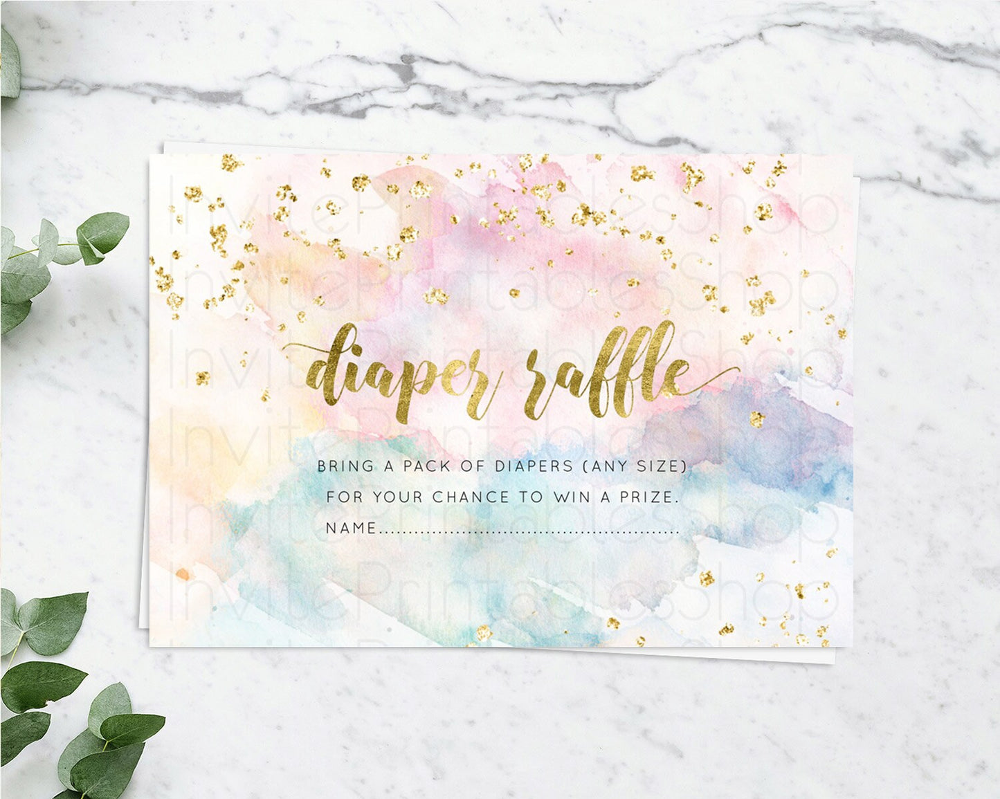 Pastel Diaper Raffle Card Pastel Rainbow Diaper Raffle Insert Colorful Ombre Watercolor Diaper Ticket Confetti Glitter Raffle Game D10265