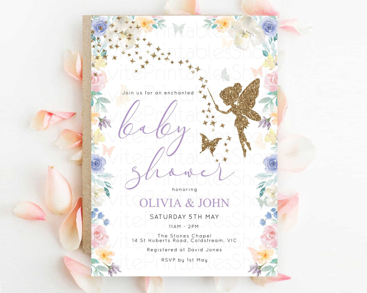 Fairy Baby Shower Invitation Pastel Fairy Invites Fairy Tea Party Fairy Garden Theme Secret Garden Enchanted Garden Floral Butterfly D10761