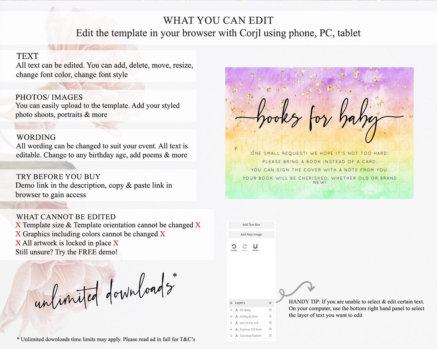 Pastel Books For Baby Card Pastel Rainbow Book Insert Colorful Ombre Watercolor Book Card Confetti Glitter Baby Book Poem Request D10514