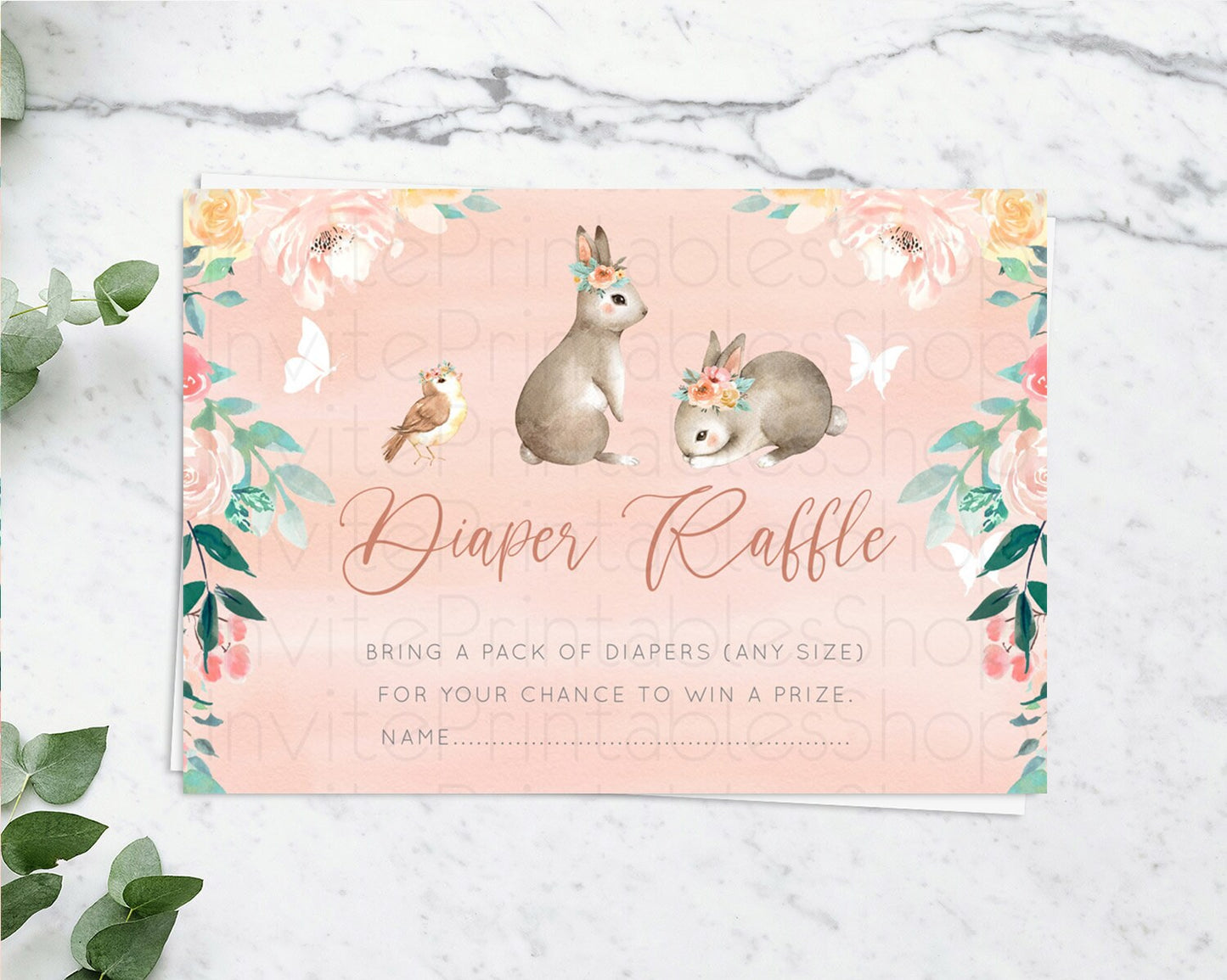 Editable Bunny Diaper Raffle Card Floral Bunny Diaper Raffle Insert Pastel F