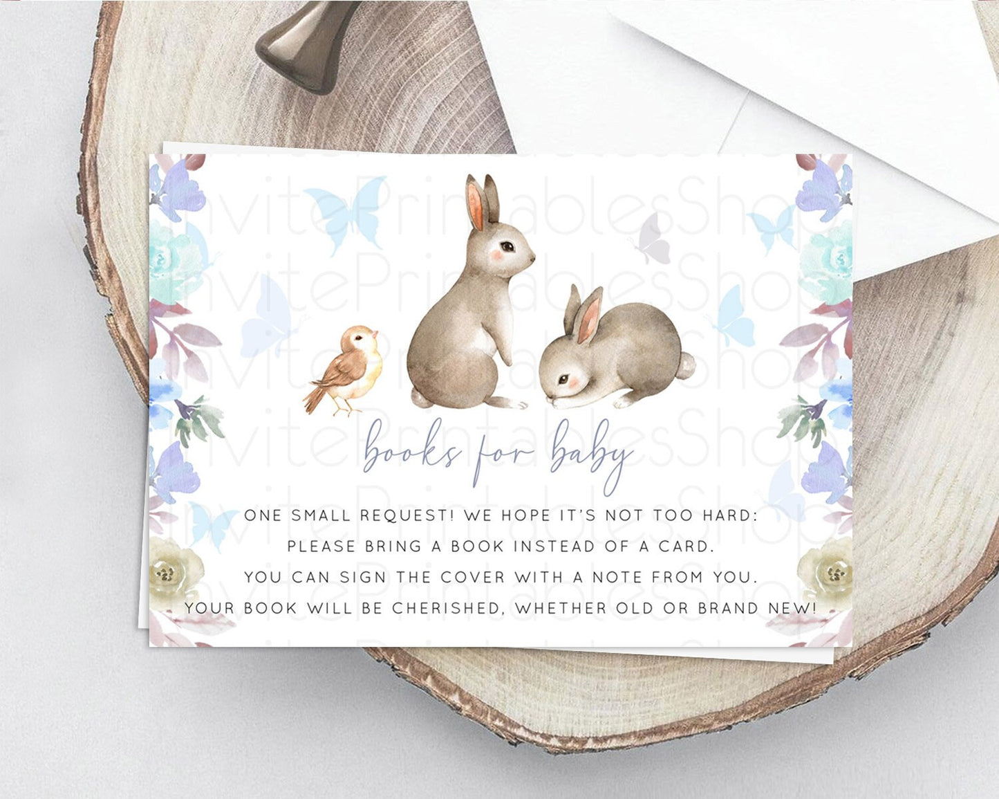 Bunny Books For Baby Card Floral Bunny Book Insert Pastel Flowers Woodland Bunny Book Card Forest Bunny Baby Book Poem Request D10927