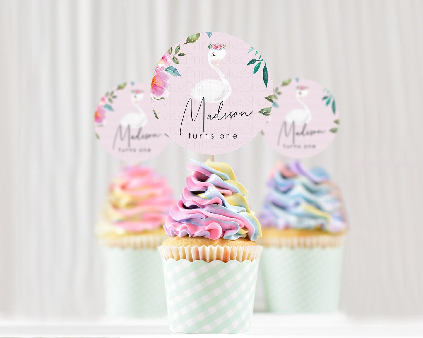 Swan Cupcake Toppers Swan Princess Ballet Cupcake Watercolour Pastel Floral Enchanted Forest Swan Lake Party Decor Secret Garden D10757