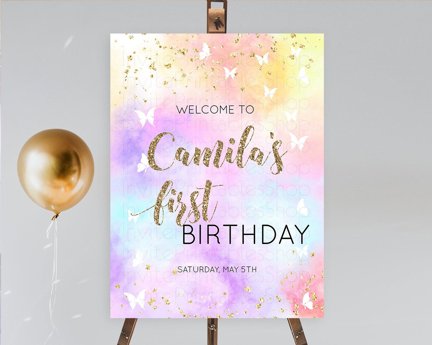 Pastel Welcome Sign Pastel Rainbow Welcome Sign Colorful Rainbow Confetti Watercolor Glitter Pastel First Birthday Welcome Sign D10435