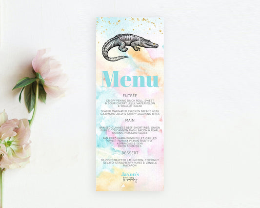 Pastel Crocodile Menu Rainbow Alligator Menu Template Colorful Rainbow Gator Table Decor Croc Dinner Dessert Menu Pastel Food Menu D10285