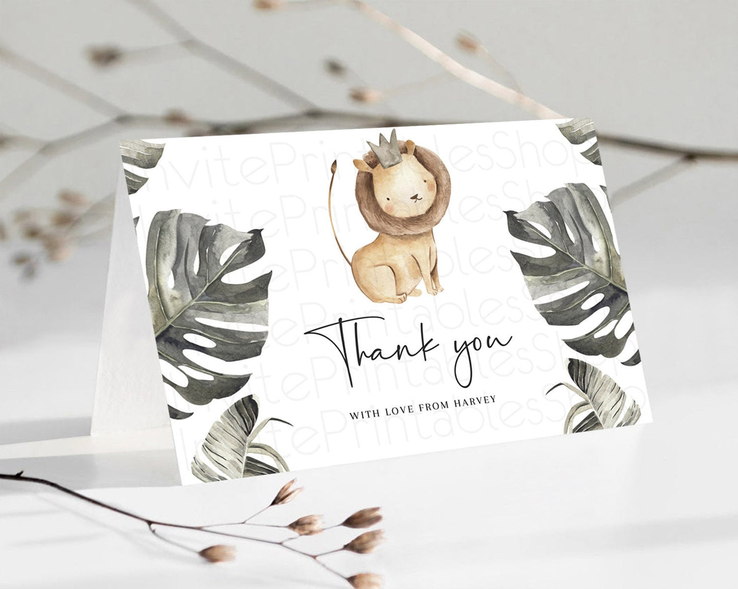 Lion Thank You Lion Thank You Card Lion Party Birthday Thank You Card Safari Lion Cards Dried Palm Fern Lion Teacher Thank You Cards D10599