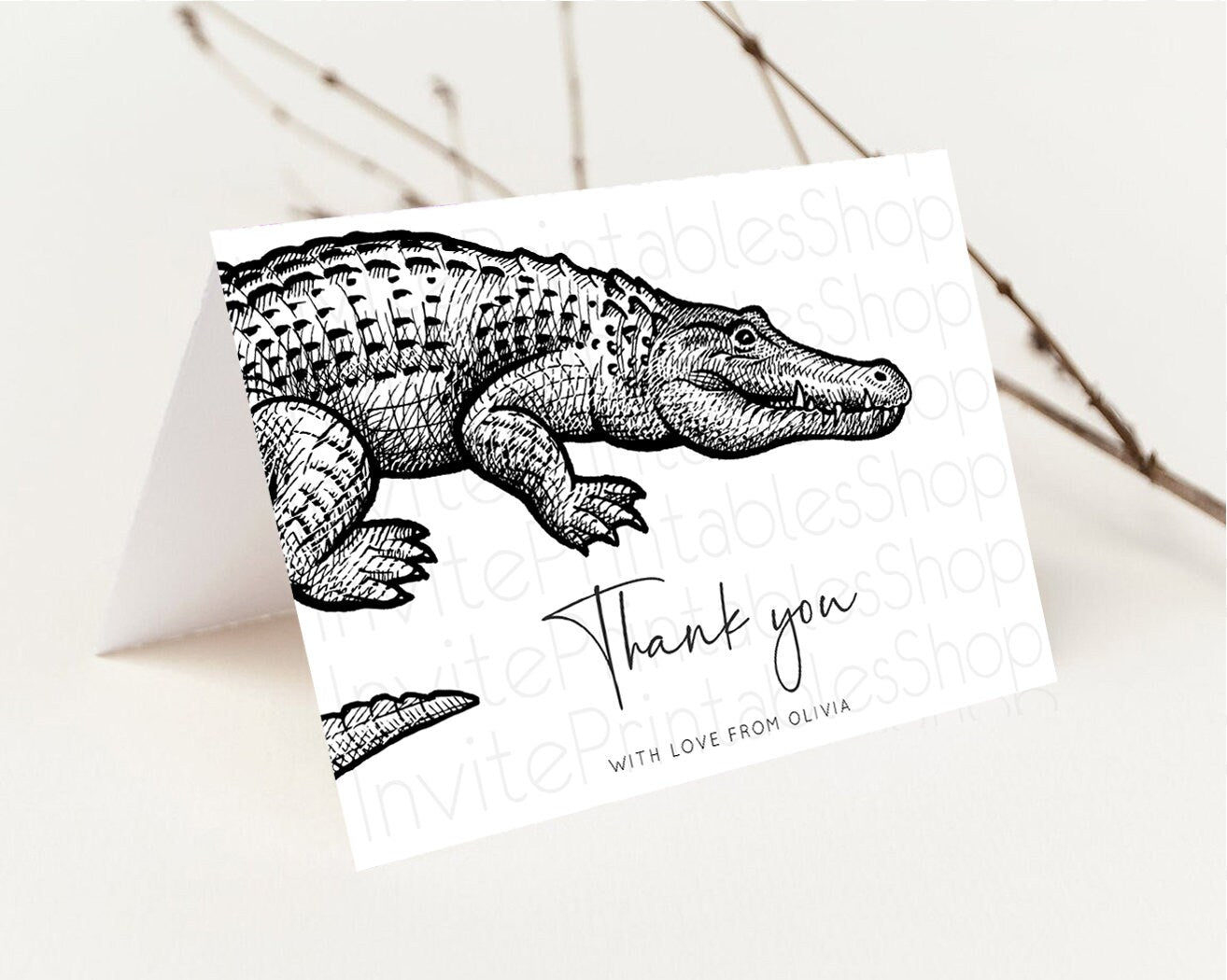 Alligator Thank You Card Simple Crocodile Wild One Safari Jungle Zoo Foldable Card Tent Flat Postcard Detail Insert Card Birthday t270