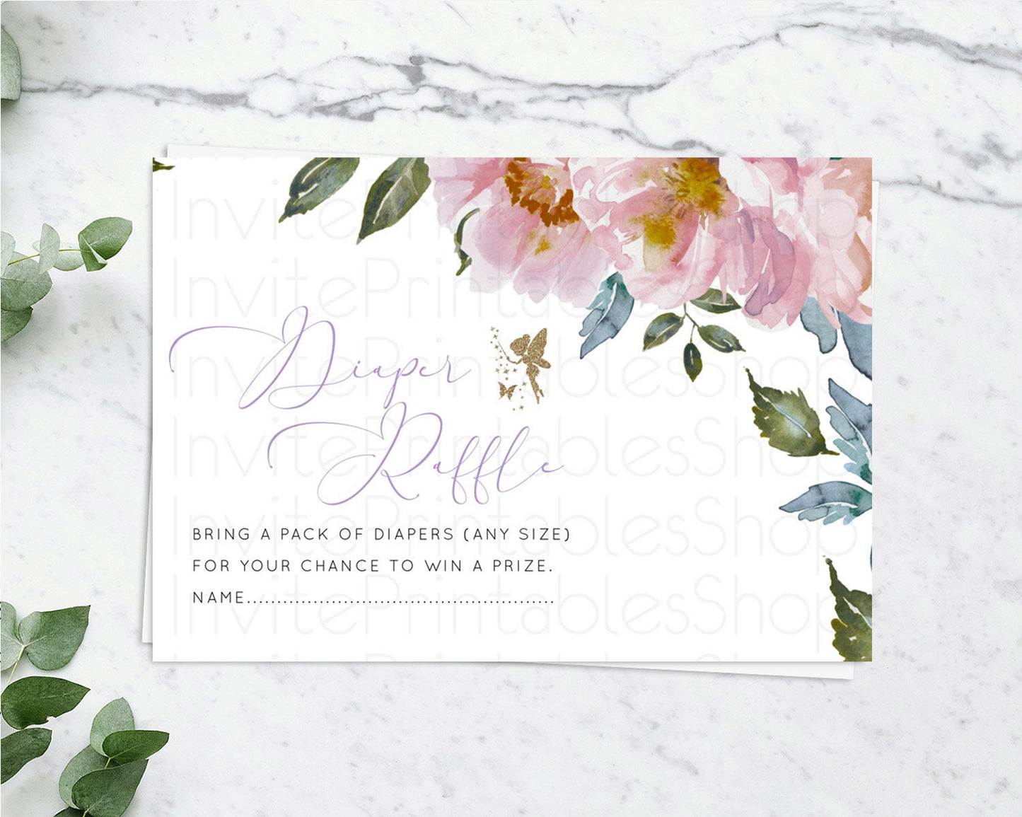 Editable Fairy Diaper Raffle Card Fairy Diaper Insert Enchanted Garden Fairy
