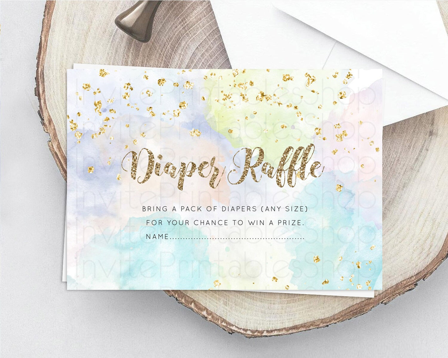 Pastel Diaper Raffle Card Pastel Rainbow Diaper Raffle Insert Colorful Ombre Watercolor Diaper Ticket Confetti Glitter Raffle Game D10614