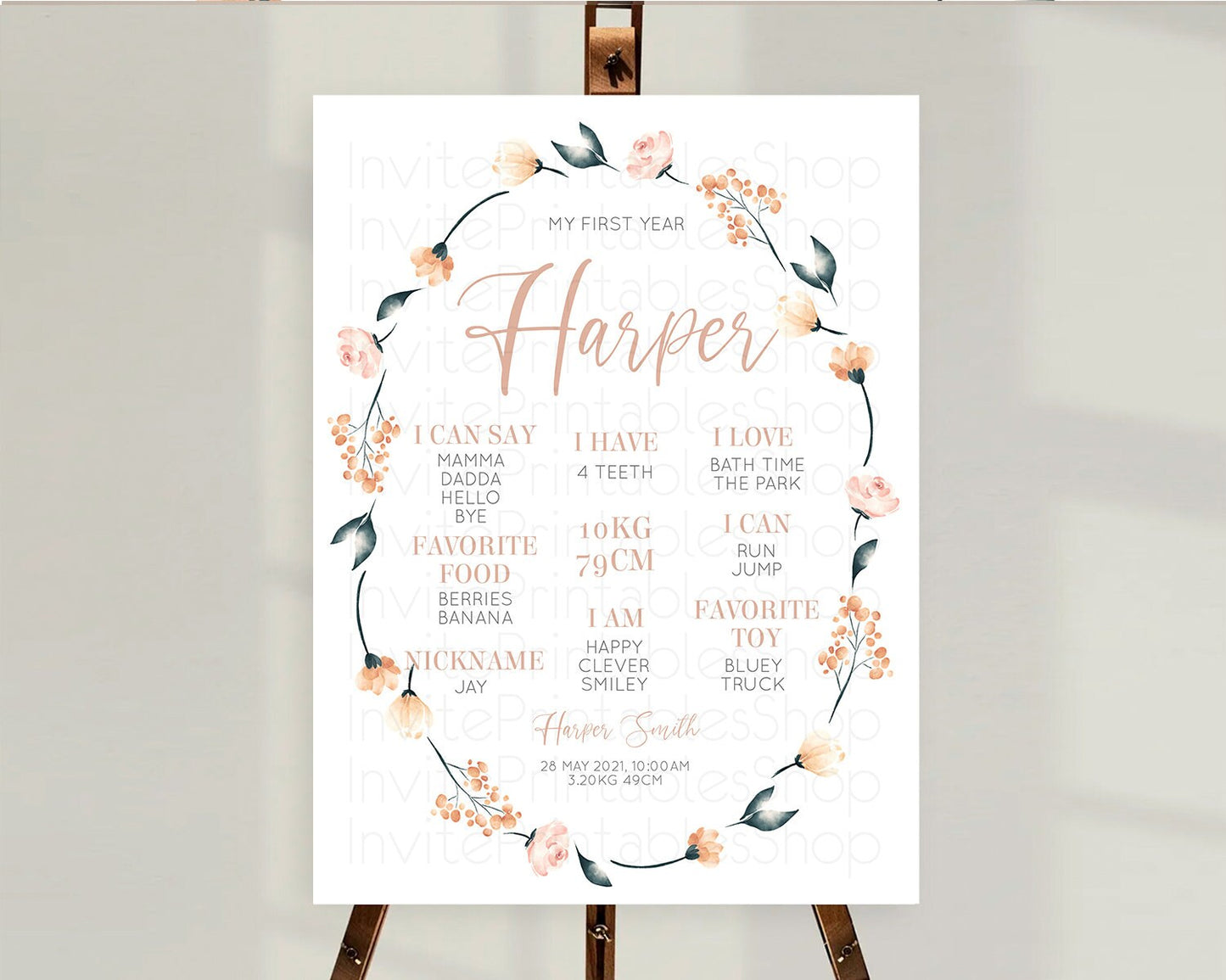 Secret Garden Milestone Board Wildflower First Birthday Milestone Poster Pastel Flowers Milestone Boho Wildflower 1st Birthday Sign D10240