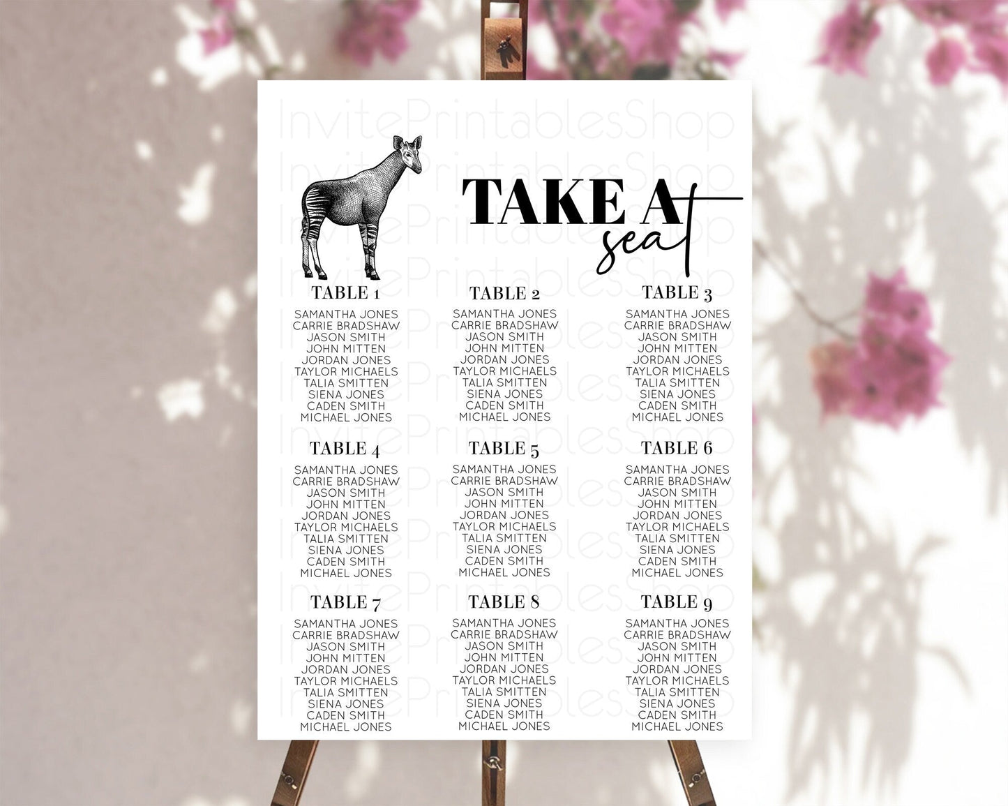 Okapi Seating Chart Okapi Seating Sign Okapi Take A Seating Chart Okapi Safari Adventure Decor Zoo Party Okapi Palm Leaf Decor D10283