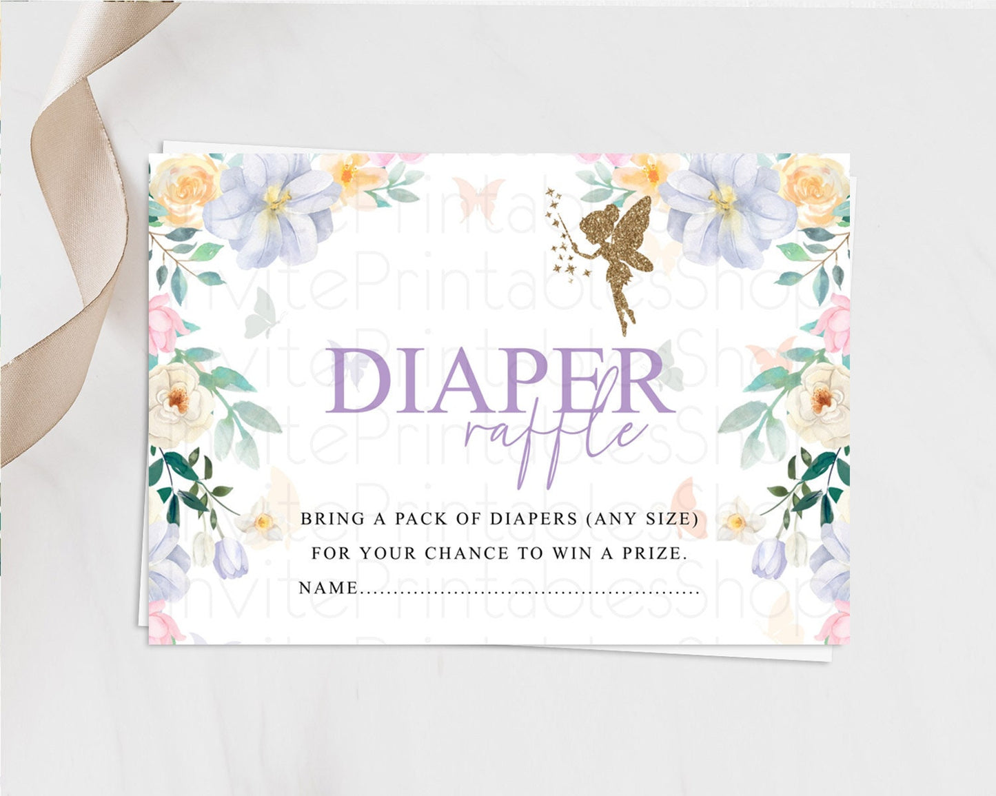 Fairy Diaper Raffle Card Fairy Diaper Insert Enchanted Garden Fairy Diaper Ticket Pastel Floral Butterfly Secret Garden Raffle Game D10474