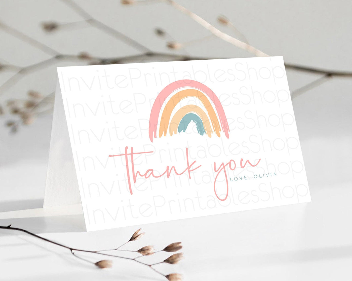 Pastel Rainbow Thank You Boho Rainbow Thank You Card Rainbow Birthday Thank You Cards Pastel Rainbow Teacher Thank You Card Template D10351
