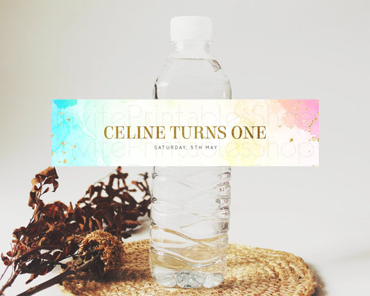 Editable Pastel Water Label Template Pastel Ombre Rainbow Watercolor Colorfu