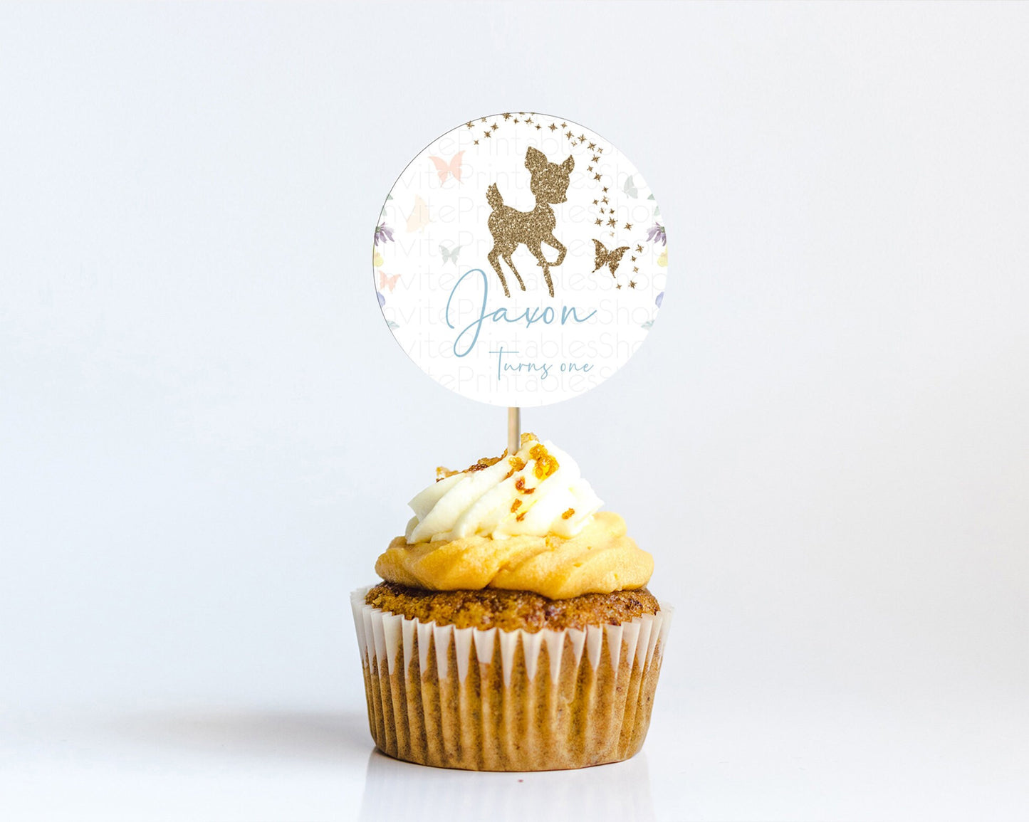 Fawn Cupcake Toppers Deer Cupcake Toppers Enchanted Forest Party Butterfly Pastel Flowers Woofland Cupcake Toppers First Birthday D10878