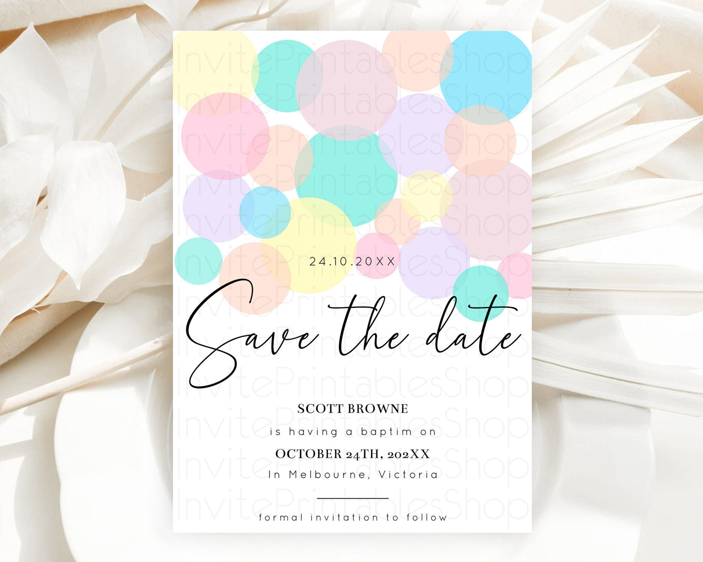 Pastel Confetti Save The Date Template Rainbow Colorful Sprinkles Party For 1st Birthday Baptism Baby Shower Wedding Bridal Shower D10784