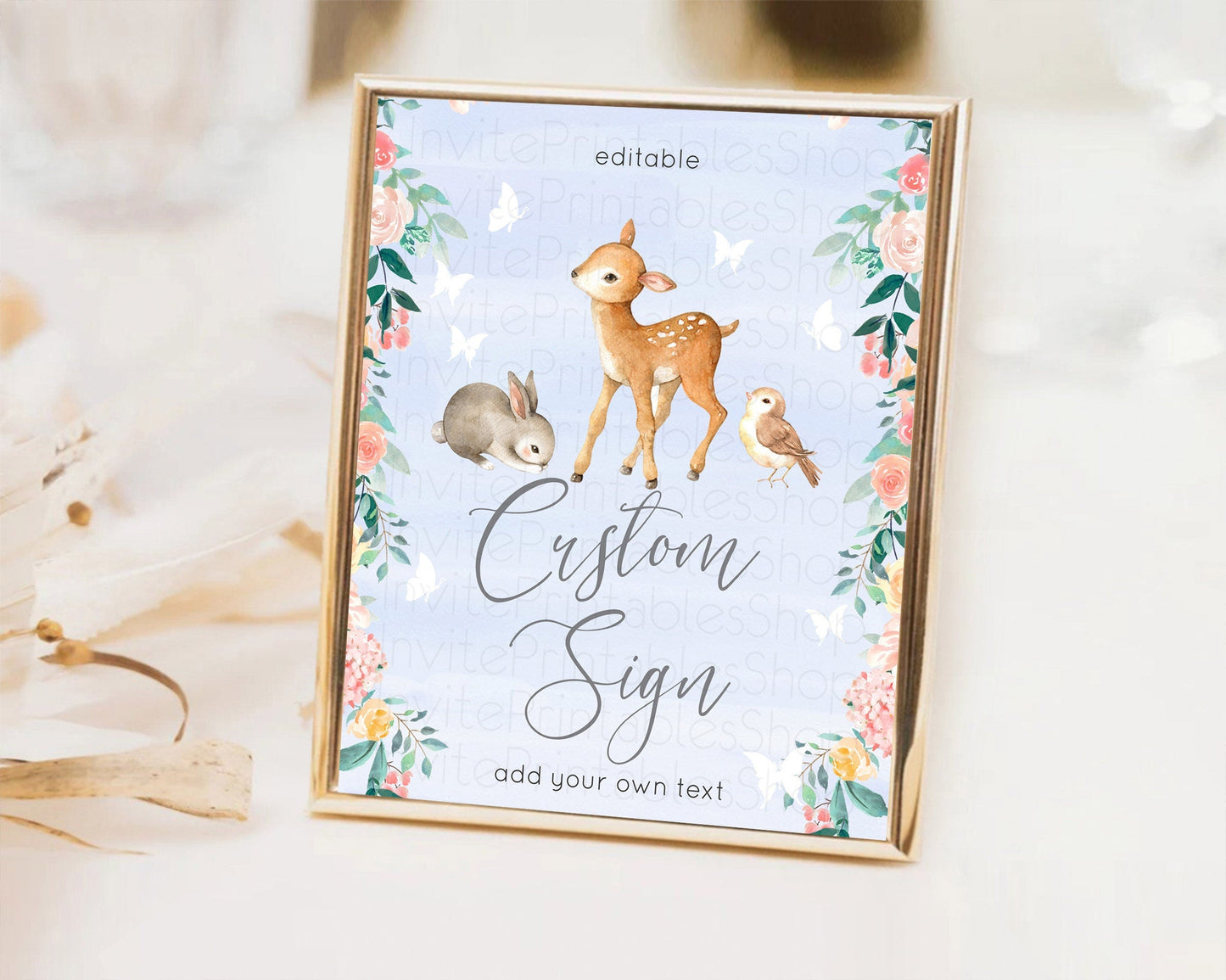 Fawn Deer Sign Pastel Floral Deer Table Sign Decor Enchanted Forest Butterfly Party 1st Birthday Baptism Baby Shower Bridal Shower D10920