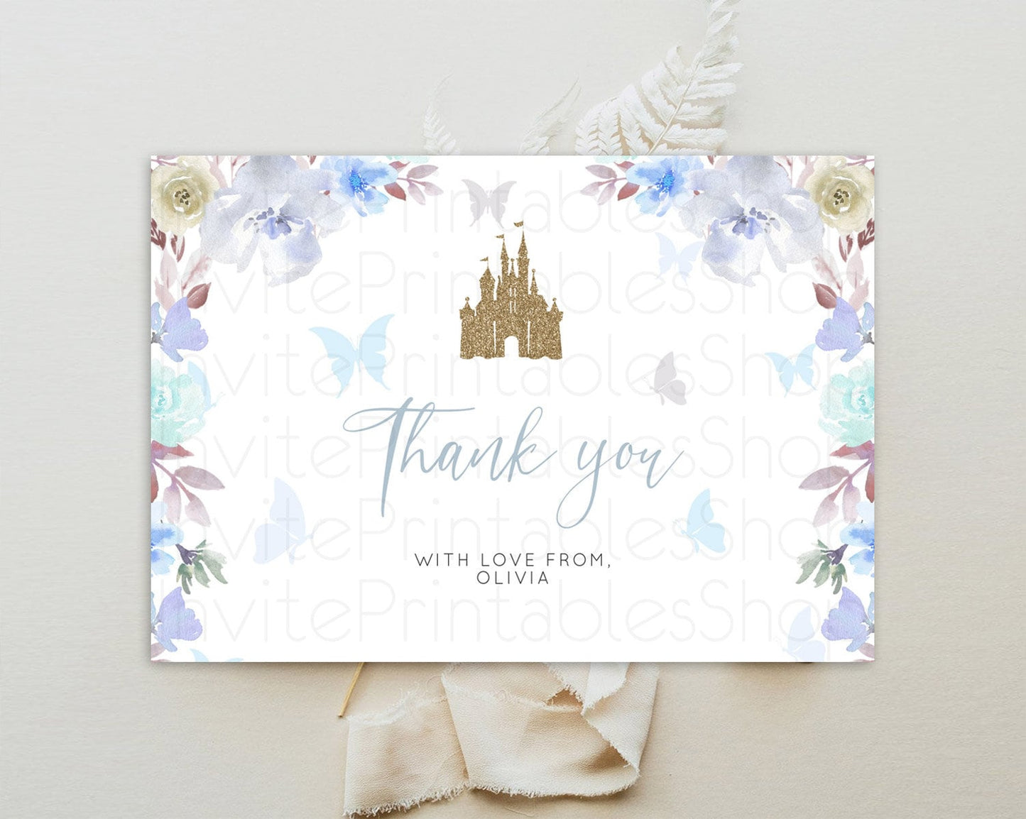Princess Thank You Castle Thank You Card Secret Garden Birthday Thank You Card Enchanted Castle Pastel Floral Teacher Thank You Card D10932