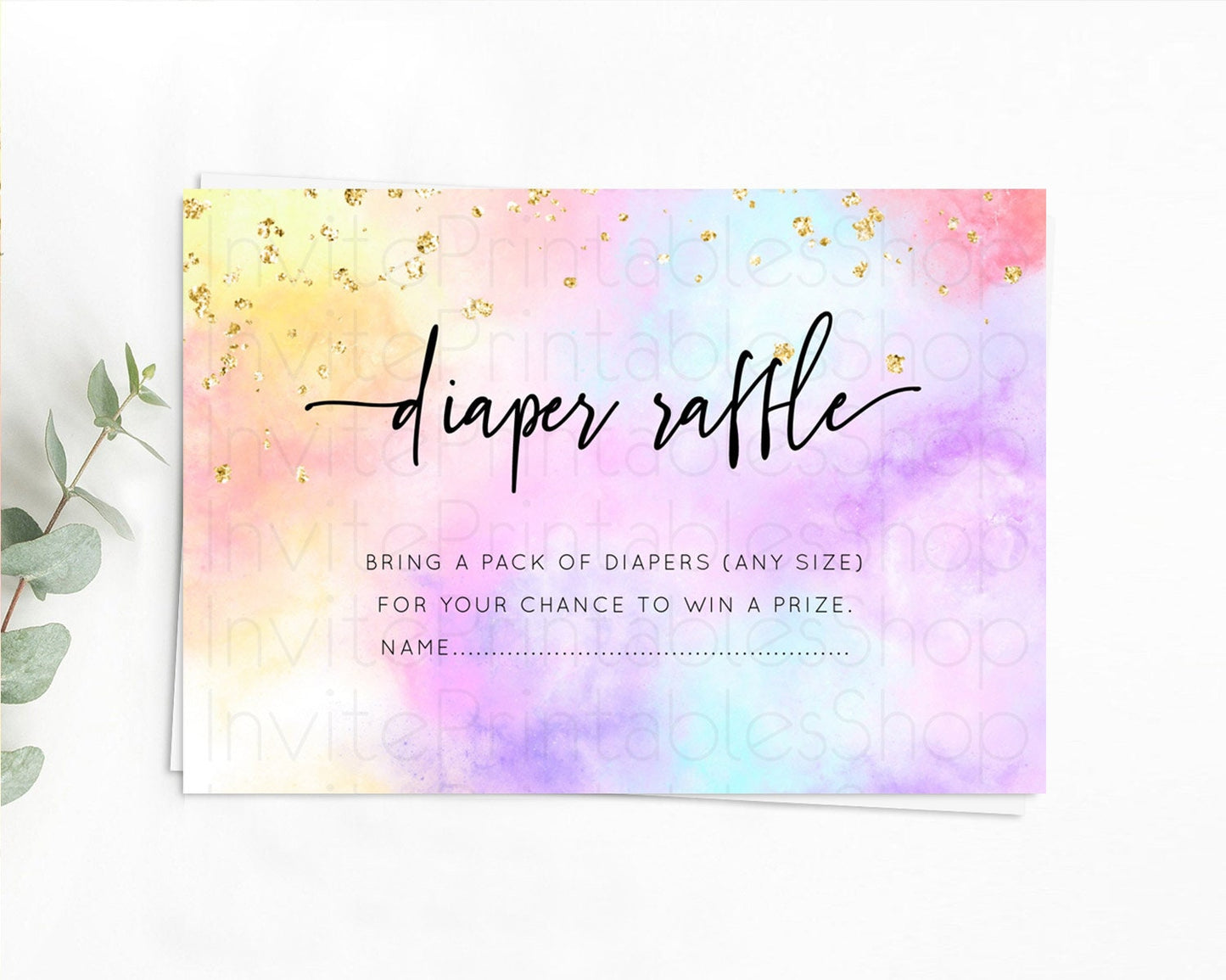 Pastel Diaper Raffle Card Pastel Rainbow Diaper Raffle Insert Colorful Ombre Watercolor Diaper Ticket Confetti Glitter Raffle Game D10437